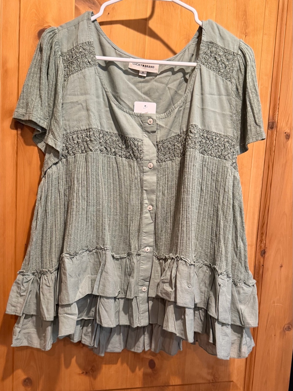 Lucky Brand Sage Green Ruffled Button-Front Blouse